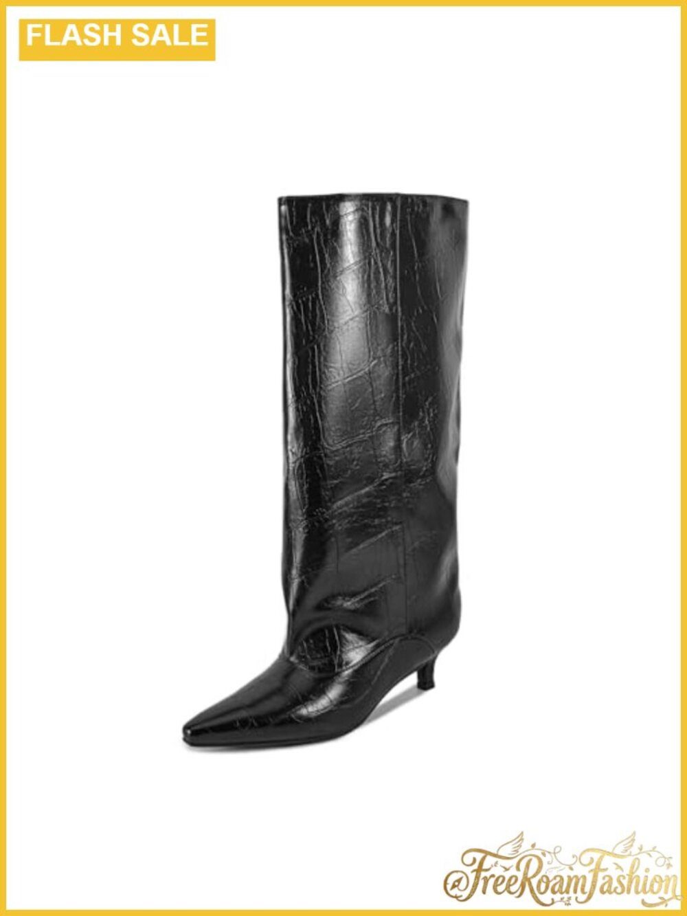 Faux Leather Mid Calf Slouchy Boots Kitten Heel Wide Calf